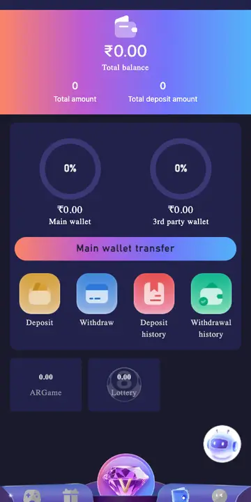 Daman Games wallet screen with deposit and withdrawal options for secure UPI and bank payments